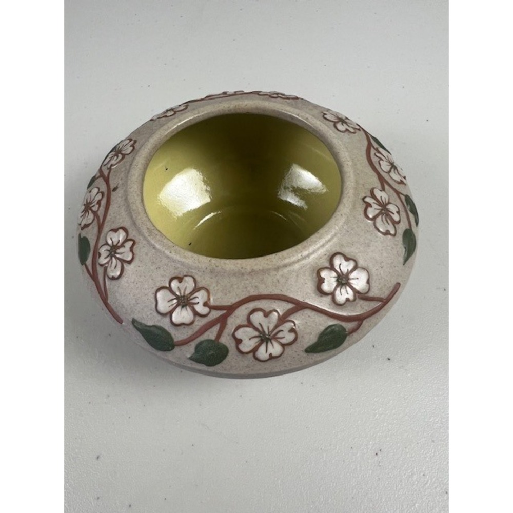 Pigeon Forge Pottery Dogwood Floral Round Bowl Tan Yellow Vintage Tennessee 4.5" - Picture 10 of 11